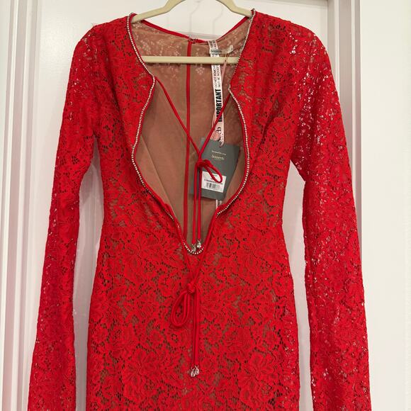 NWT House of CB Lisandra Red Lace Maxi Dress Size Small - Picture 6 of 7